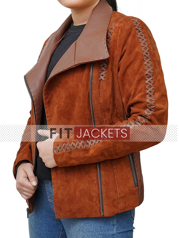 Stylish Brown Suede Leather Jacket For Womens