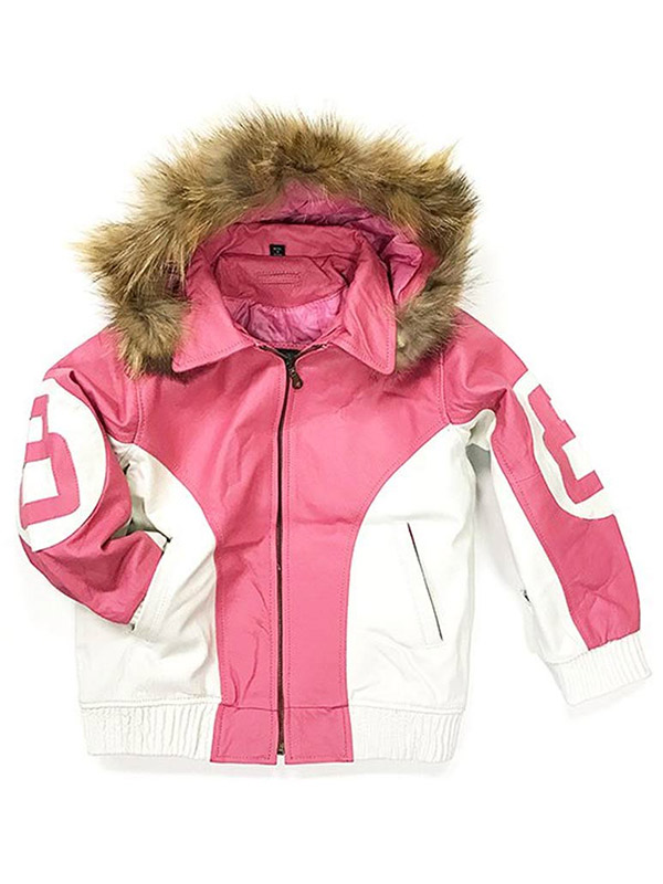 Womens 8 Ball Hooded Pink Bomber Jacket