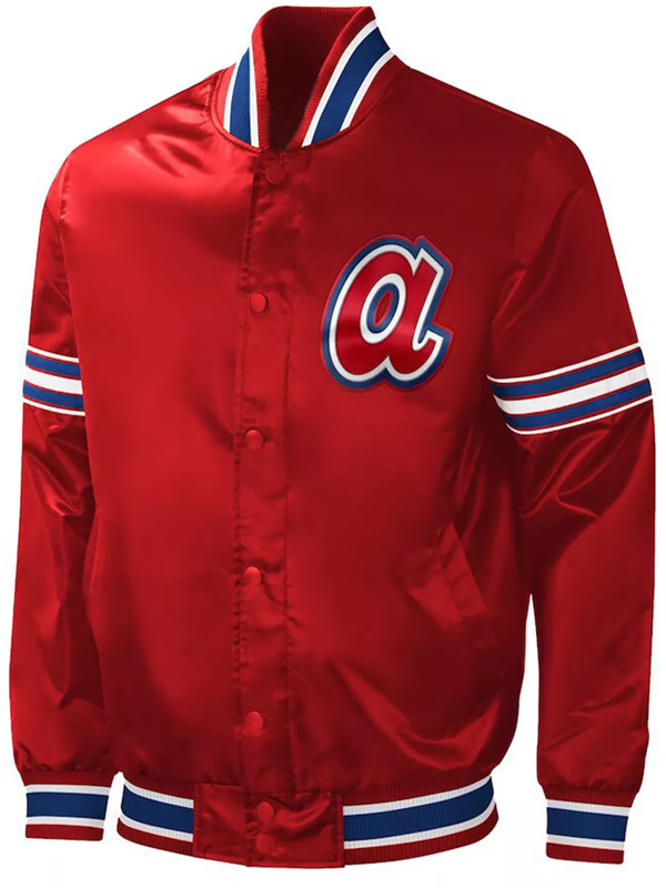 Red Satin Baseball Atlanta Braves Varsity Bomber Jacket