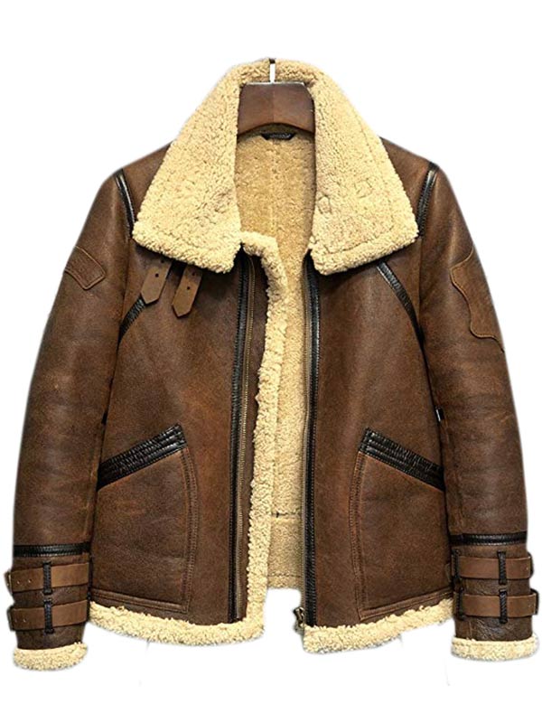 Mens B3 Flight Aviator Bomber Fur Shearling Jacket