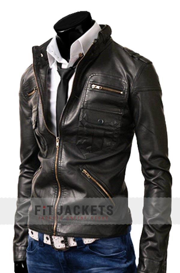 Dark Brown Biker Zip Pocket Real Leather Jacket