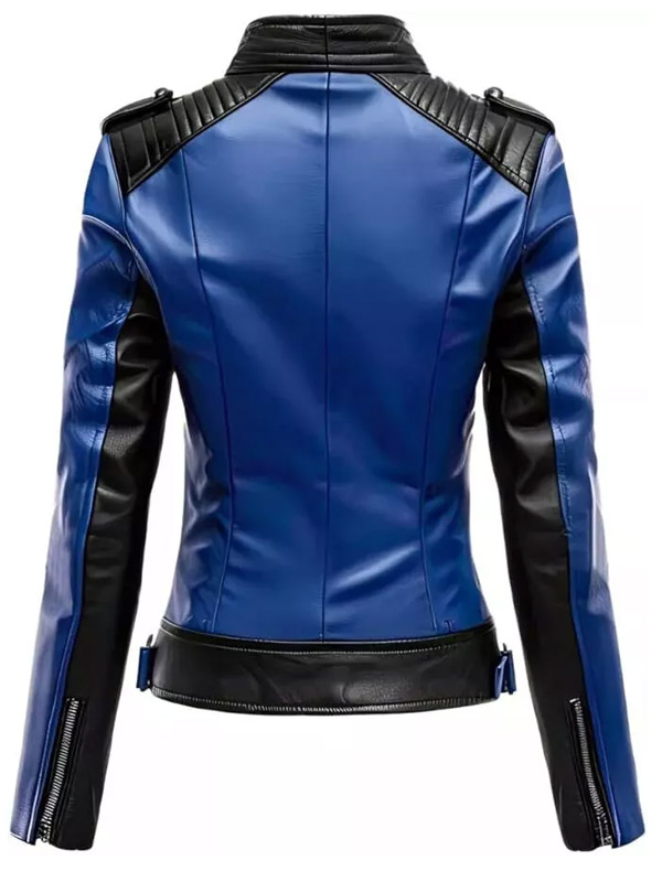 Womens Stylish Blue and Black Leather Jacket