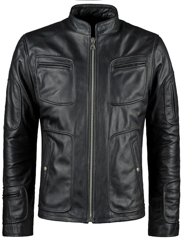 Men Black Armoured Leather Jacket