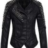 Black Punk Studded Leather Jacket for Women
