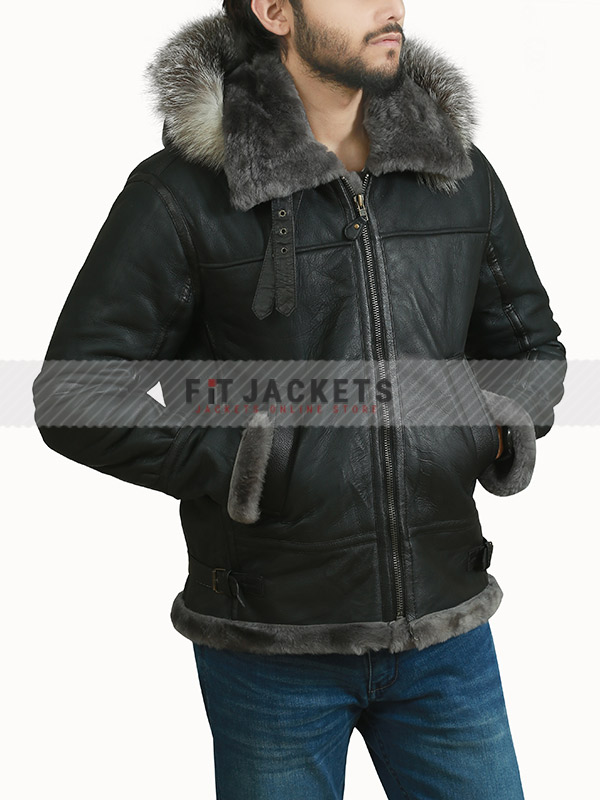Black Jacket with Fur Hood​