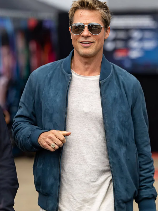 Brad Pitt F1 Blue Suede Leather Jacket