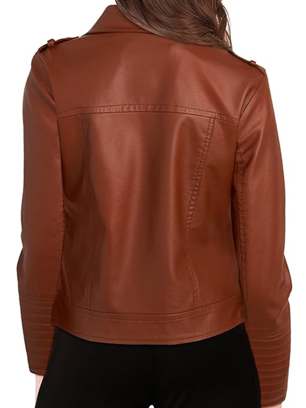 Womens Biker Style Brown Leather Motorcycle Jacket