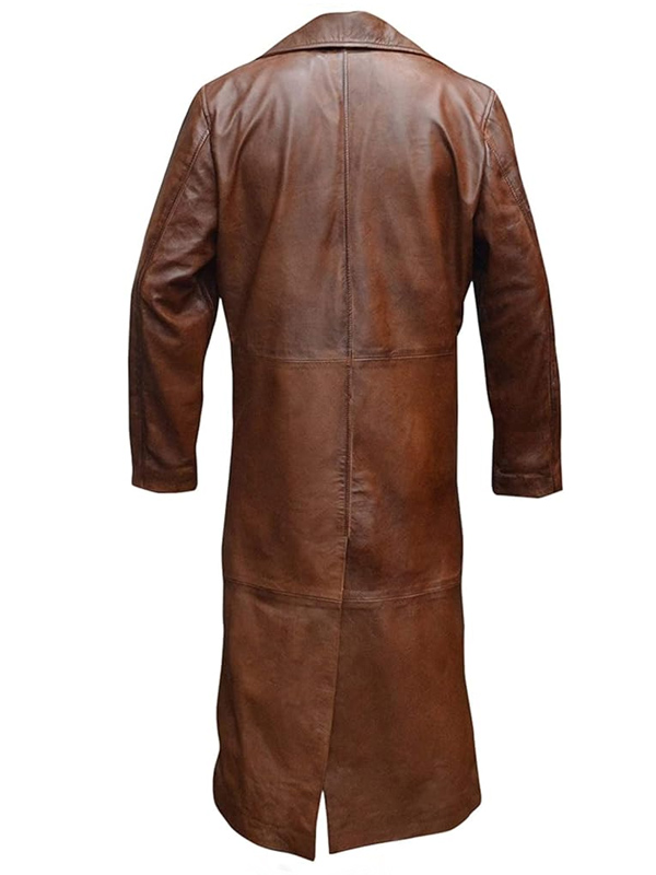 Brown Leather Long Trench Coat