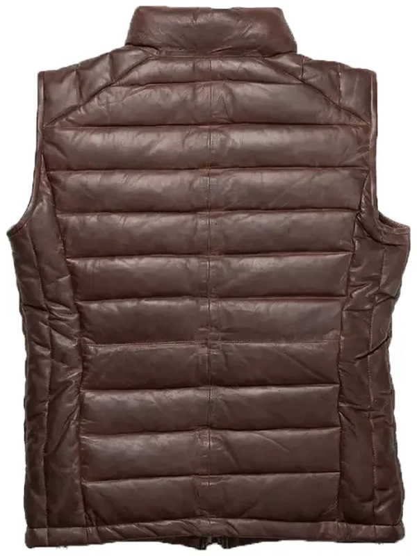 Brown Leather Puffer Vest