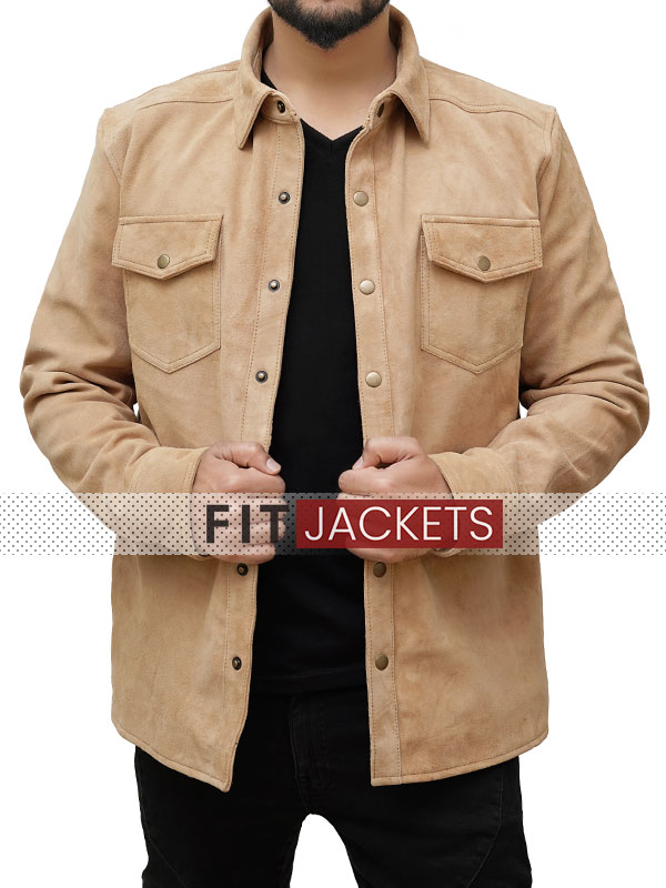 Beige Color Suede Leather Jacket