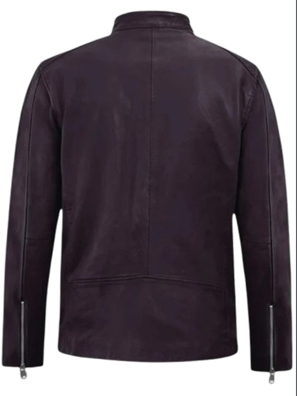 Mens Cafe Racer Purple Leather Motorcycle Jacket