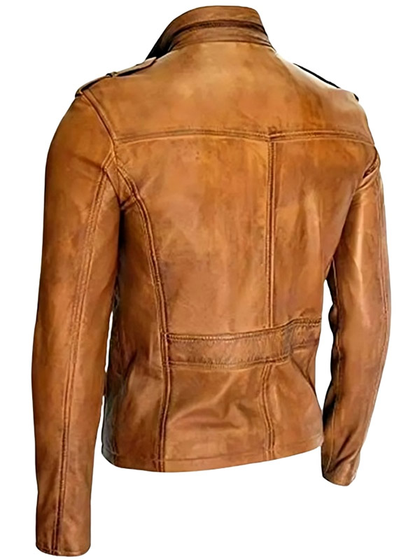 Mens Vintage Cafe Racer Brown Leather Biker Jacket