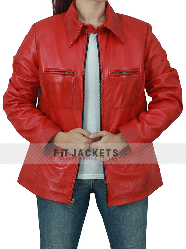 Womens Biker Red Slim Fit Real Leather Jacket