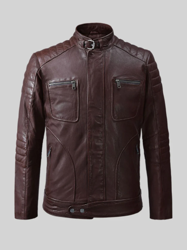 Classic Burgundy Leather Biker Jacket