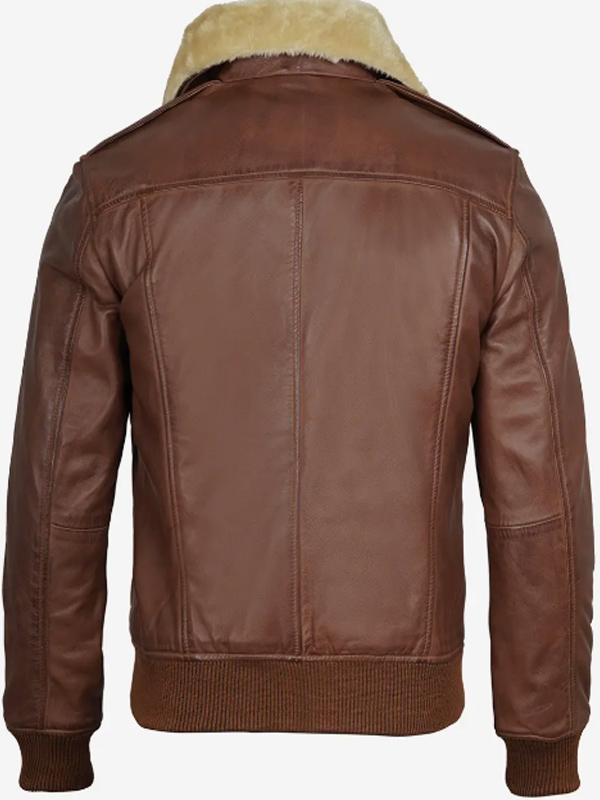 Men Cognac Leather Jacket With Fur Collar