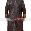 Dark Brown Trench Leather Coat For Mens