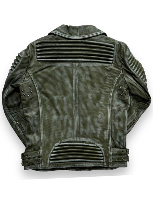 Mens Biker Dark Green Distressed Leather Jacket