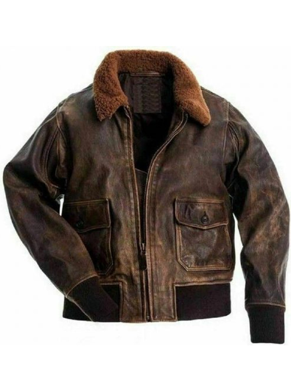 Men Shearling Bomber Brown Distressed Leather Jacket