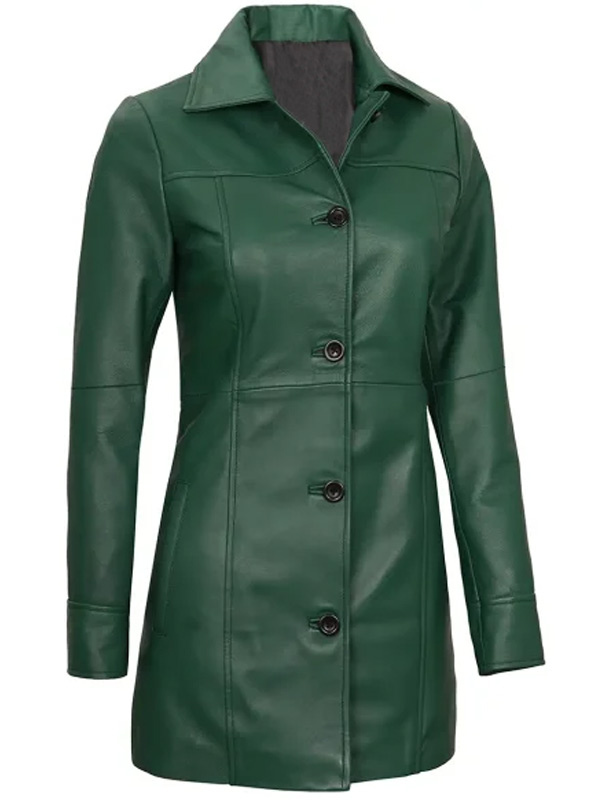 Green Leather Coat Womens