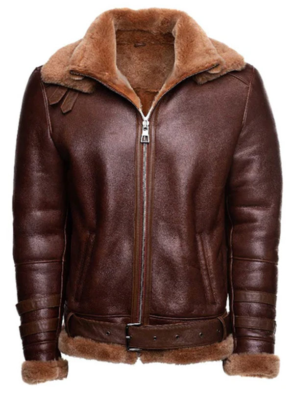 Mens Winter Brown Shearling Leather Jacket