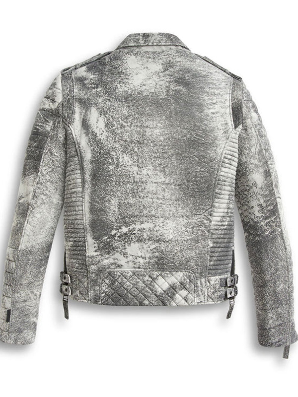 Grey Leather Motorcycle Jacket For Men