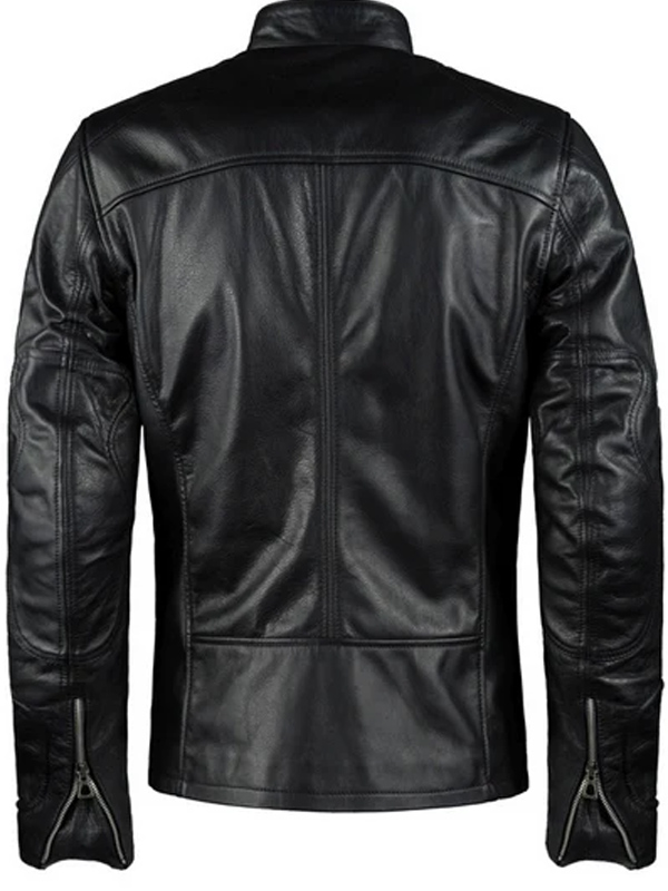 Black Armoured Leather Motorcycle Jacket For Men