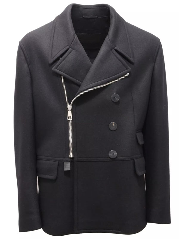 Mens Peacoat Style Black Short Wool Coat