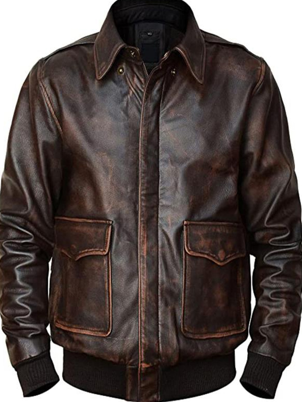 Men Distressed Brown A2 Leather Flight Jacket