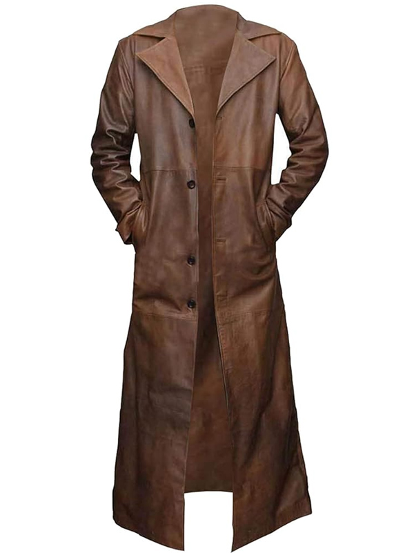 Men Brown Distressed Leather Coat