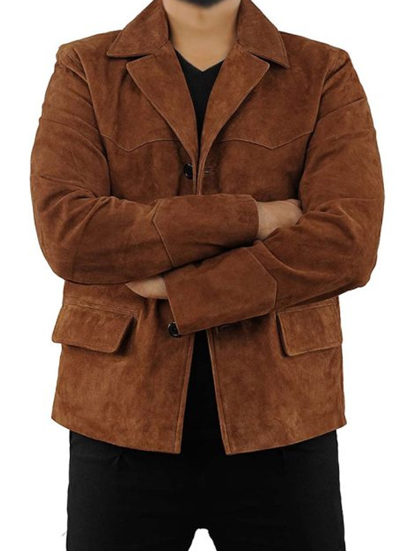 Men Casual Brown Suede Jacket