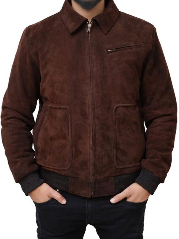 Men Casual Dark Brown Suede Jacket