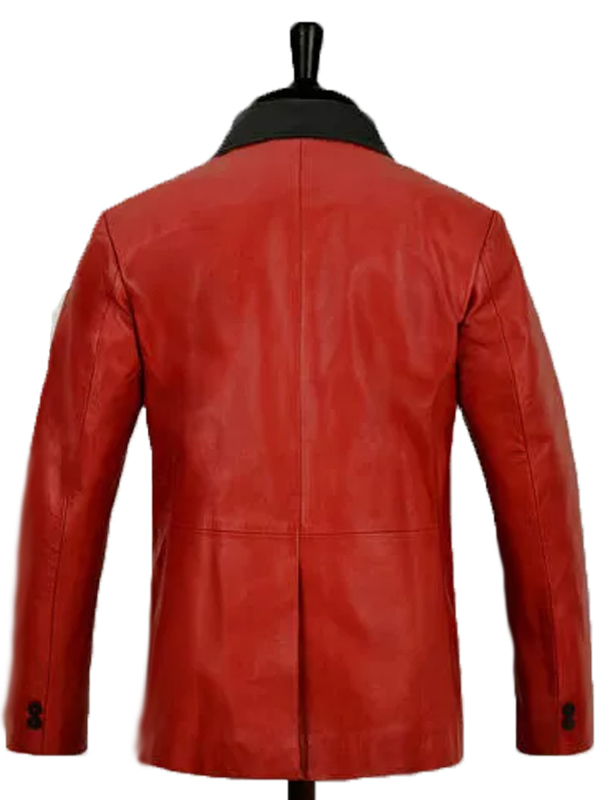 Men Casual Style Vintage Two Buttoned Red Leather Blazer with Black Accent