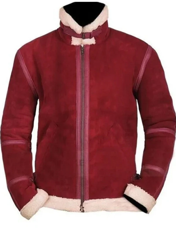 Men Classic Red Suede Shearling Jacket