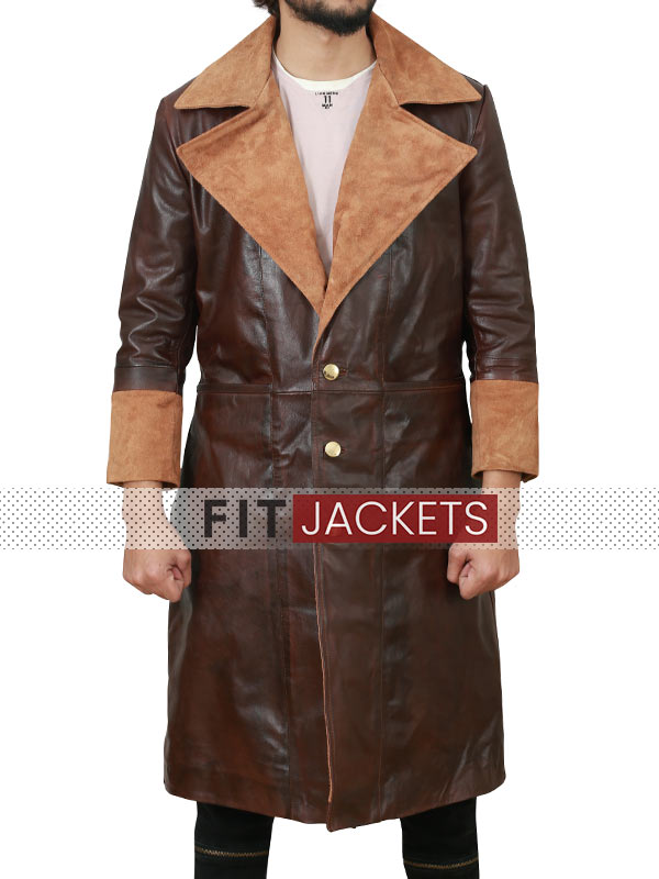 Shop Dark Brown Trench Leather Coat
