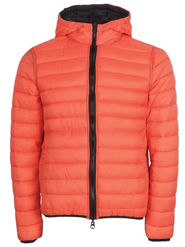 Men Down Orange Puffer Hooded Jacket