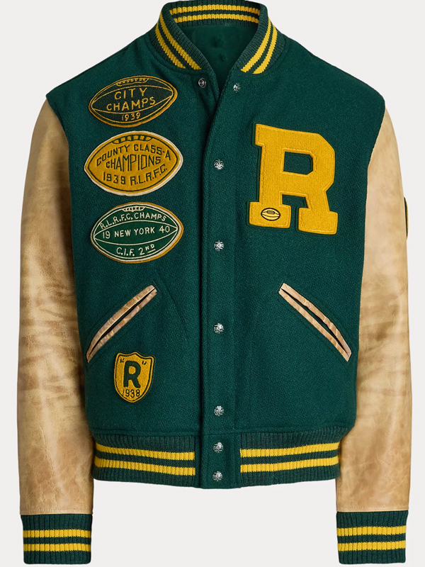 Men Vintage Green Varsity Jacket