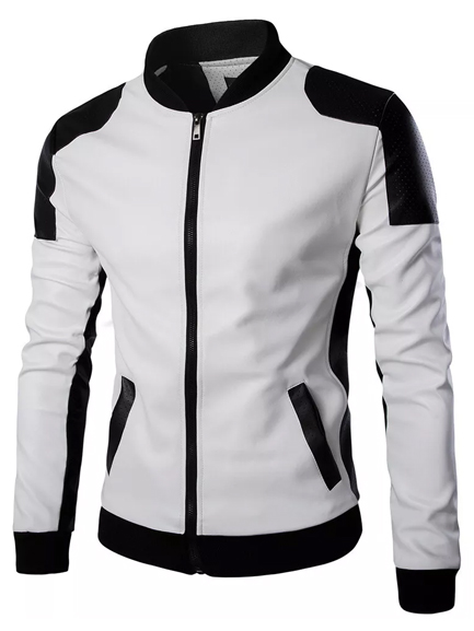 Bomber Racer White and Black Leather Jacket