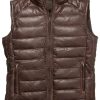 Men Quilted Puffer Brown Leather Vest