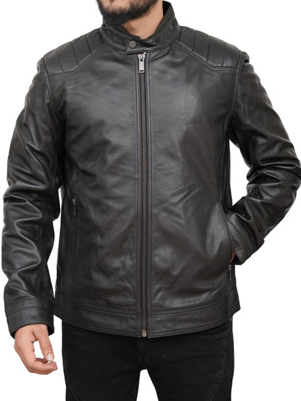 Men Retro Black Leather Motorcycle Jacket