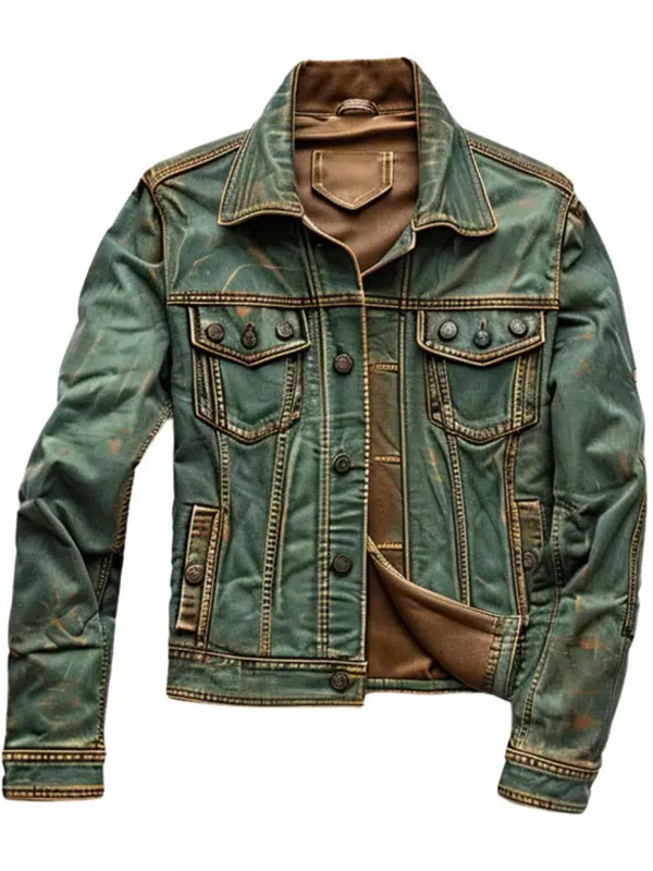 Real Leather Vintage Green Leather Jacket