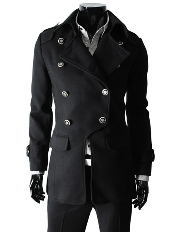 Men Vintage Black Wool Blend Coat
