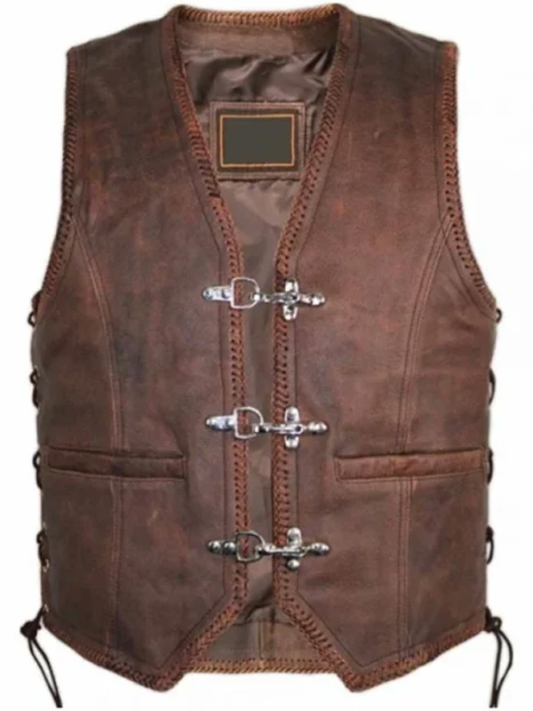 Men Vintage Distressed Brown Leather Vest