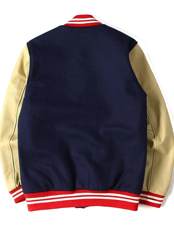 Blue and Beige Patriots Letterman Jacket