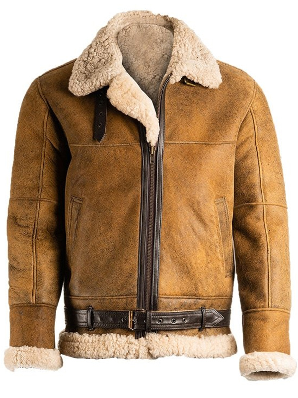 Shearling Brown Aviator Leather Jacket For Men