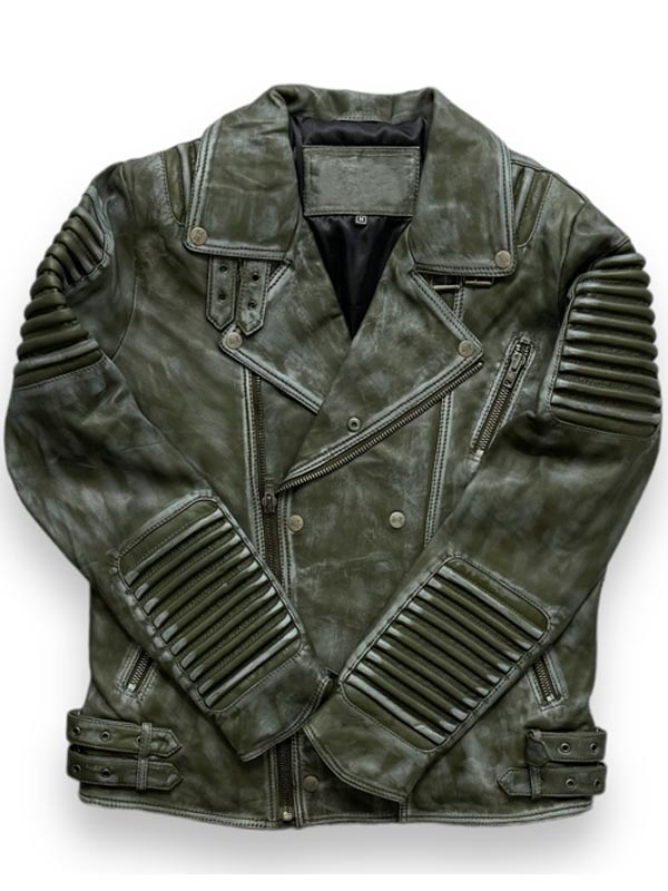Dark Green Leather Motorcycle Jacket Mens