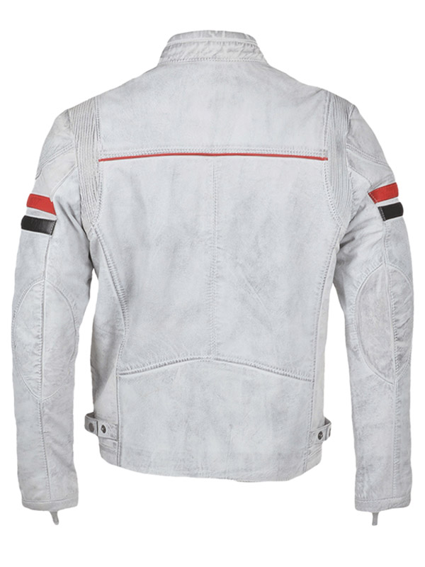 Mens Motorcycle White Leather Jacket