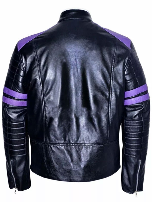 Men's Stylish Black and Purple Leather Moto Jacket