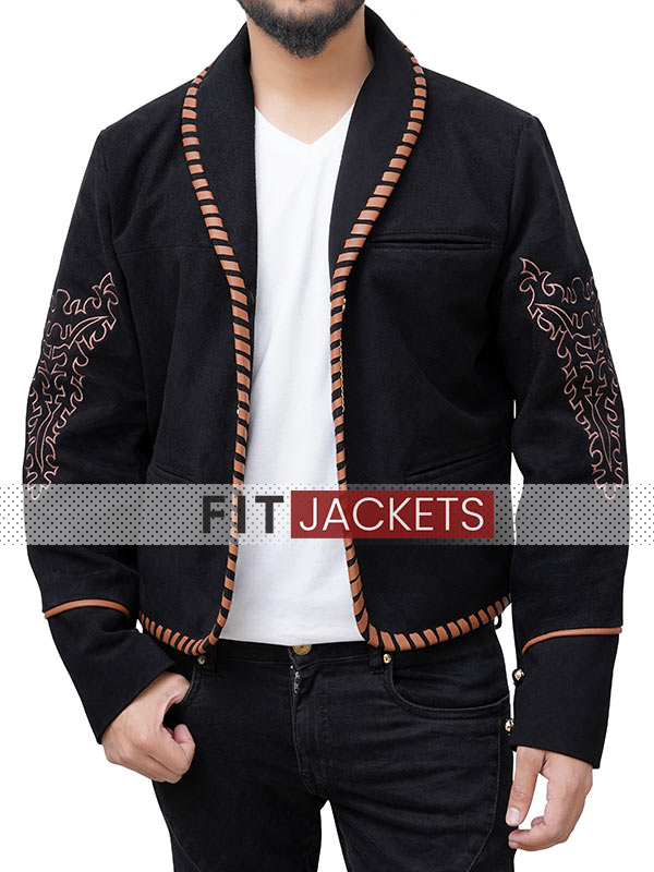 Mens Embroidered Suede Leather Jacket