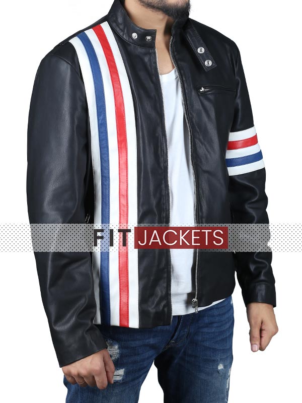 Mens Black Leather Racer Jacket