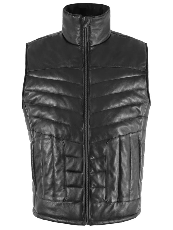 Mens Quilted Black Leather Vest